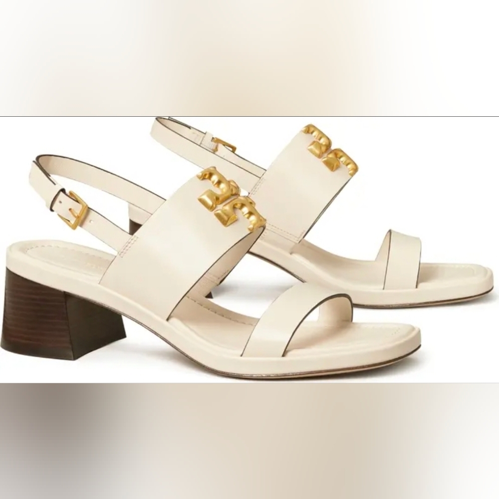 Tory Burch Ivory Eleanor Block Heel Sandals 7 M